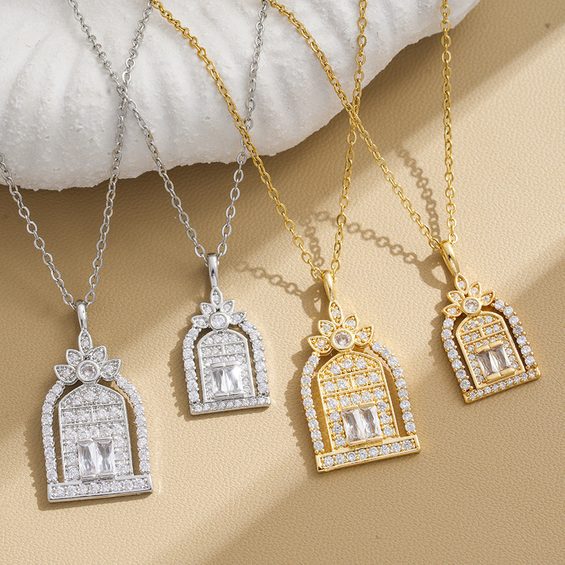 2026 New Model Wei Xue Same Style Happiness Gate Titanium Steel Necklace for Women Full Diamond Castle Clavicle Chain Wholesale in Stock