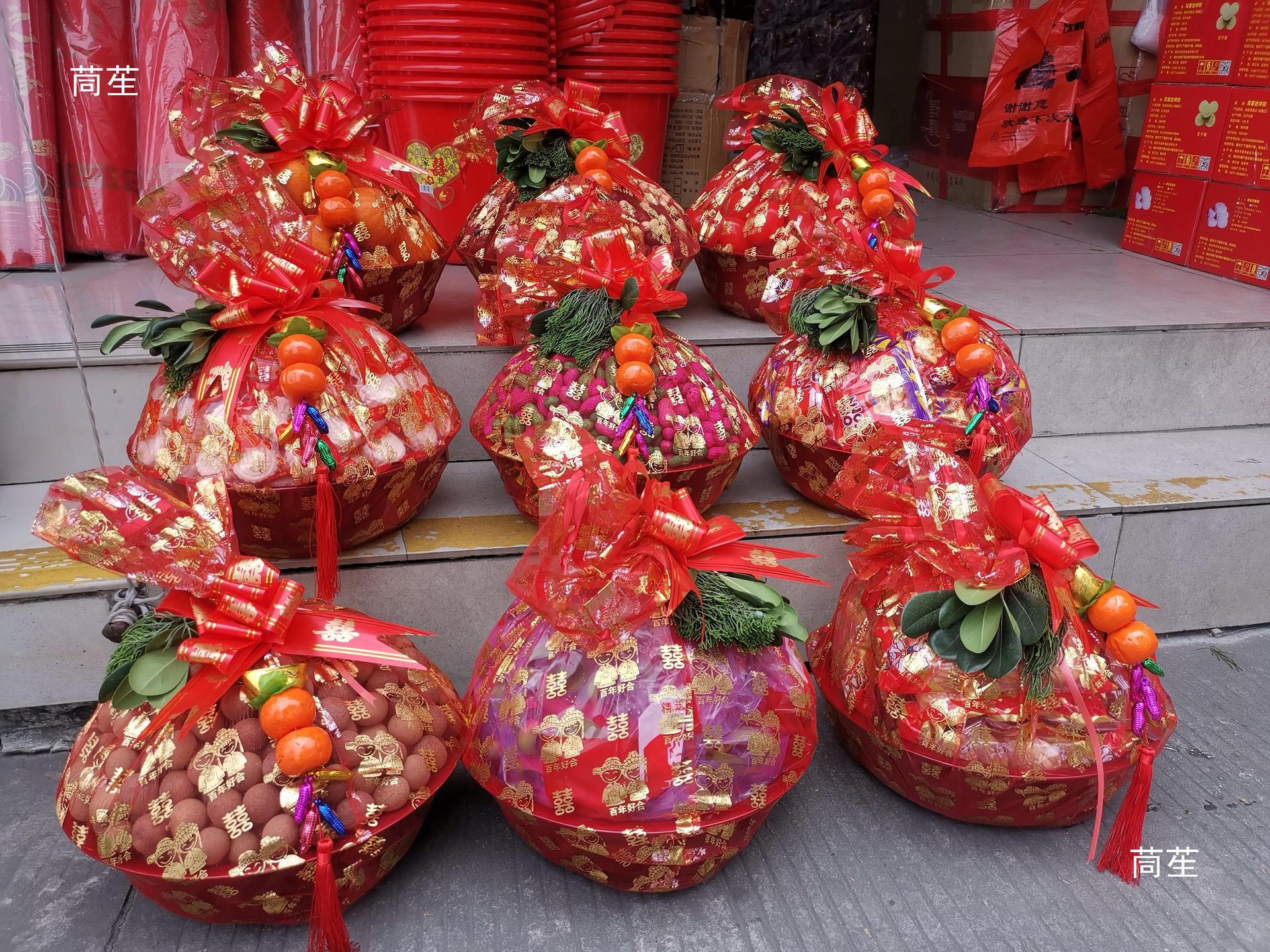 婚庆喜事用品特大号烫金纱袋网袋装喜盆温州订婚回礼六样十样喜袋
