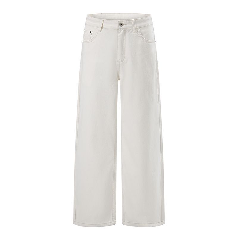 Cross-border export: Japanese and Korean style, mid-waist, wide-leg jeans for men, simple and clean design, loose fit, flowing fabric, straight-leg, casual long pants