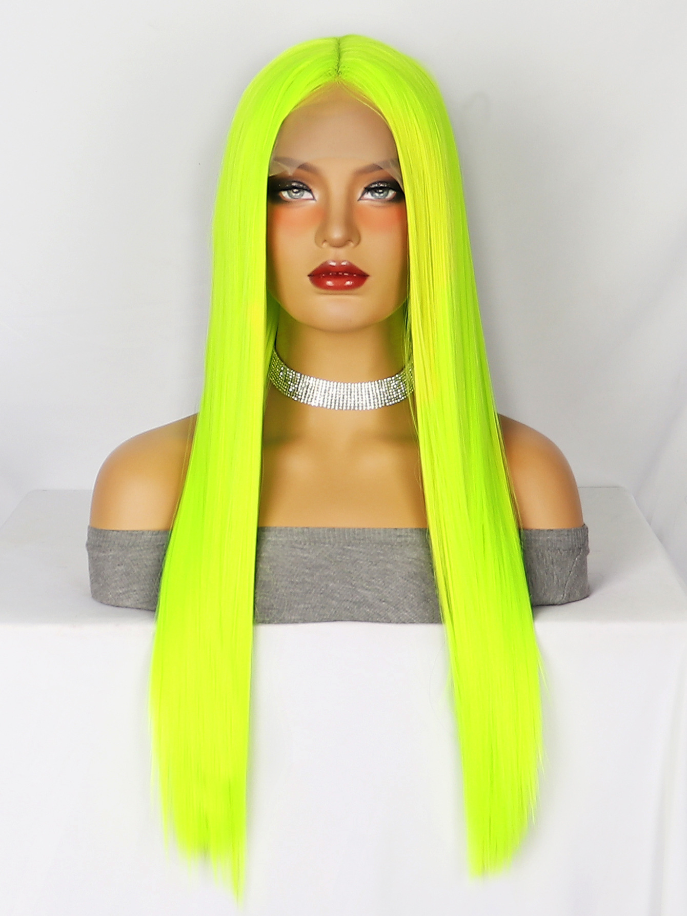 Transfronterizo europeo y americano de encaje 13*4 de las mujeres de largo pelo recto frontal de encaje medio punto de fibra química tocado xuchang pelucas de fábrica