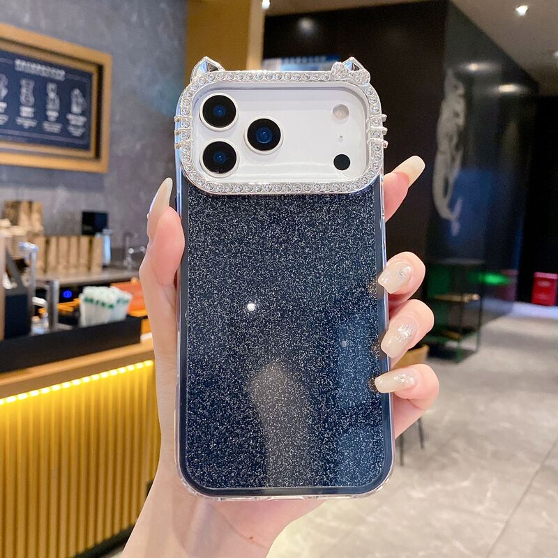 日韩纯色闪粉壳适用iPhone16pro max手机壳苹果17水钻镜头壳14/15|undefined