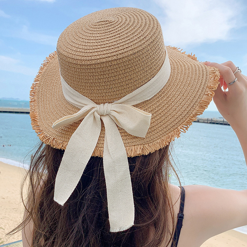 Women's Straw Beach Hat With Bow For Summer Holiday Style_voghion.com