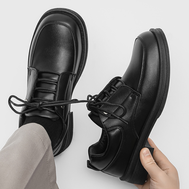 Derby ShoeVault à bout carré pour homme, semelle épaisse rehaussante, style britannique noir, idéal pour le travail, les loisirs, les jeunes, le style rétro ou les déplacements quotidiens._voghion.com