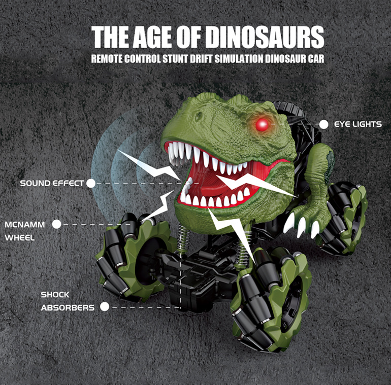 KBIBCK Voiture Télécommandée Dinosaure – Avec Lumières LED, Musique, œuf Lumineux – ABS Solide – Dès 2 Ans – Câble USB Inclus