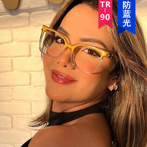 Large frame cat eye flat mirror  new TR anti-blue light glasses frame European and American personality contrasting color trend glasses frame for women