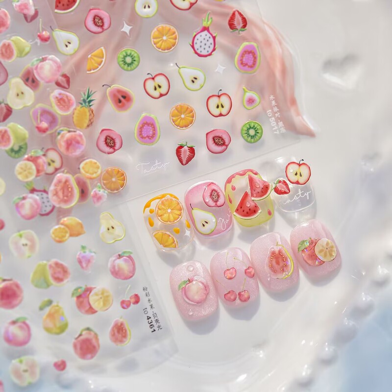 Tomoni Manicure Stereo 5D Summer Colorful Cute Fruit Watermelon Guava Apple Peach Pear Nail Stickers