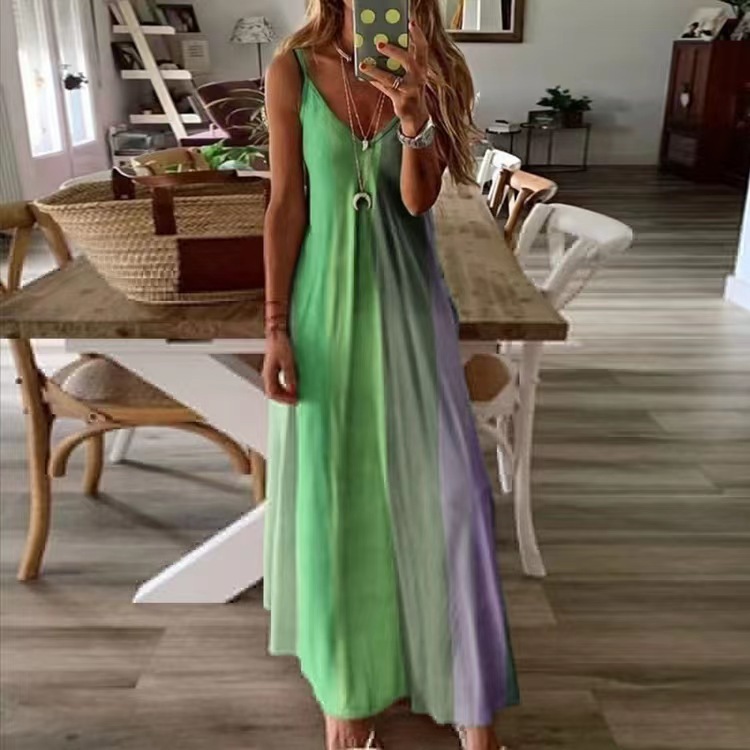 Women's A-line Skirt Ethnic Style V Neck Printing Sleeveless Color Block Maxi Long Dress Daily display picture 5