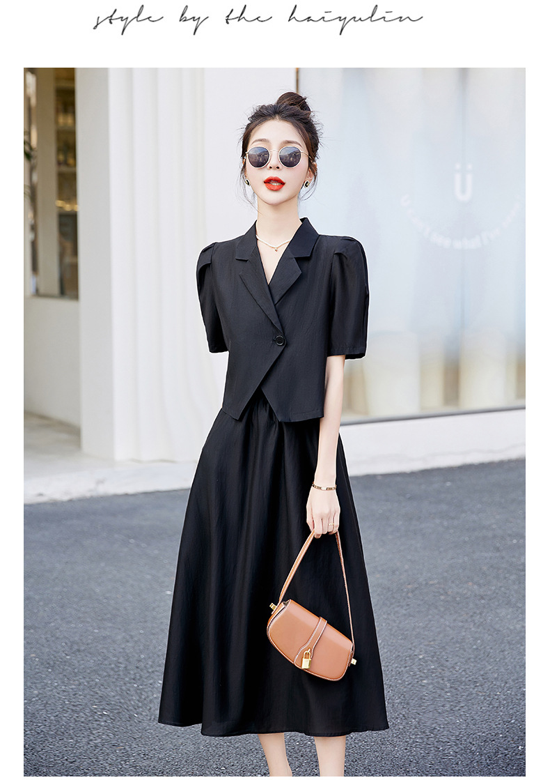 Bộ đồ Tencel nữ hai mảnh gồm áo và chân váy midi thắt eo — Màu đen, Màu xám, Màu kaki chi tiết 29