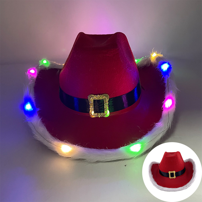 LED navidad pluma lámpara decoración de vaquero sombrero fiesta LED iluminante navidad dorada sombrero de lámpara