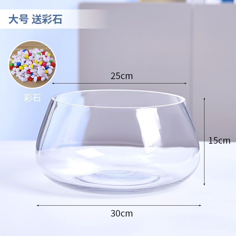 鱼缸玻璃圆形办公桌绿萝水培家用小鱼创意透明小型迷你桌面乌龟缸