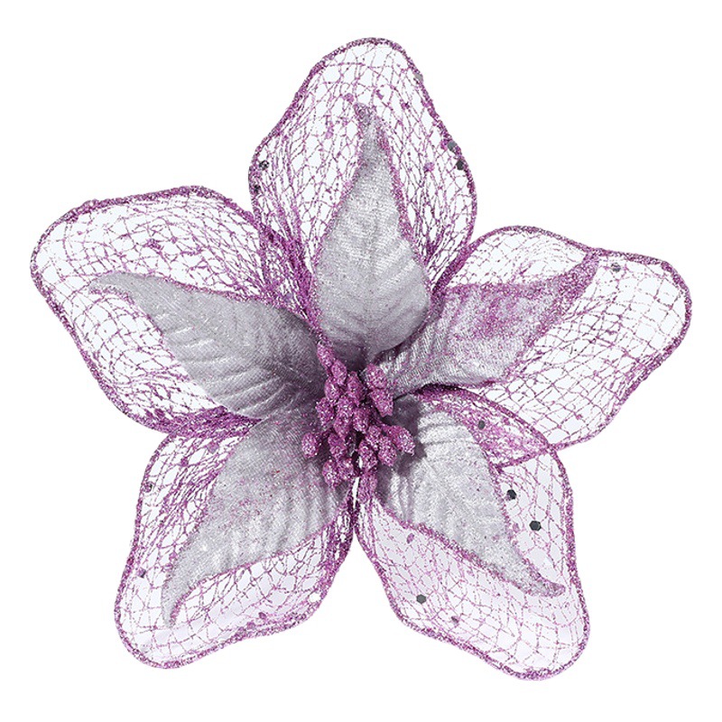 Navidad Nuevo 23cm Flor de Navidad rojo oro malla hoja brillo simulación Navidad flor DIY colgante decorativo