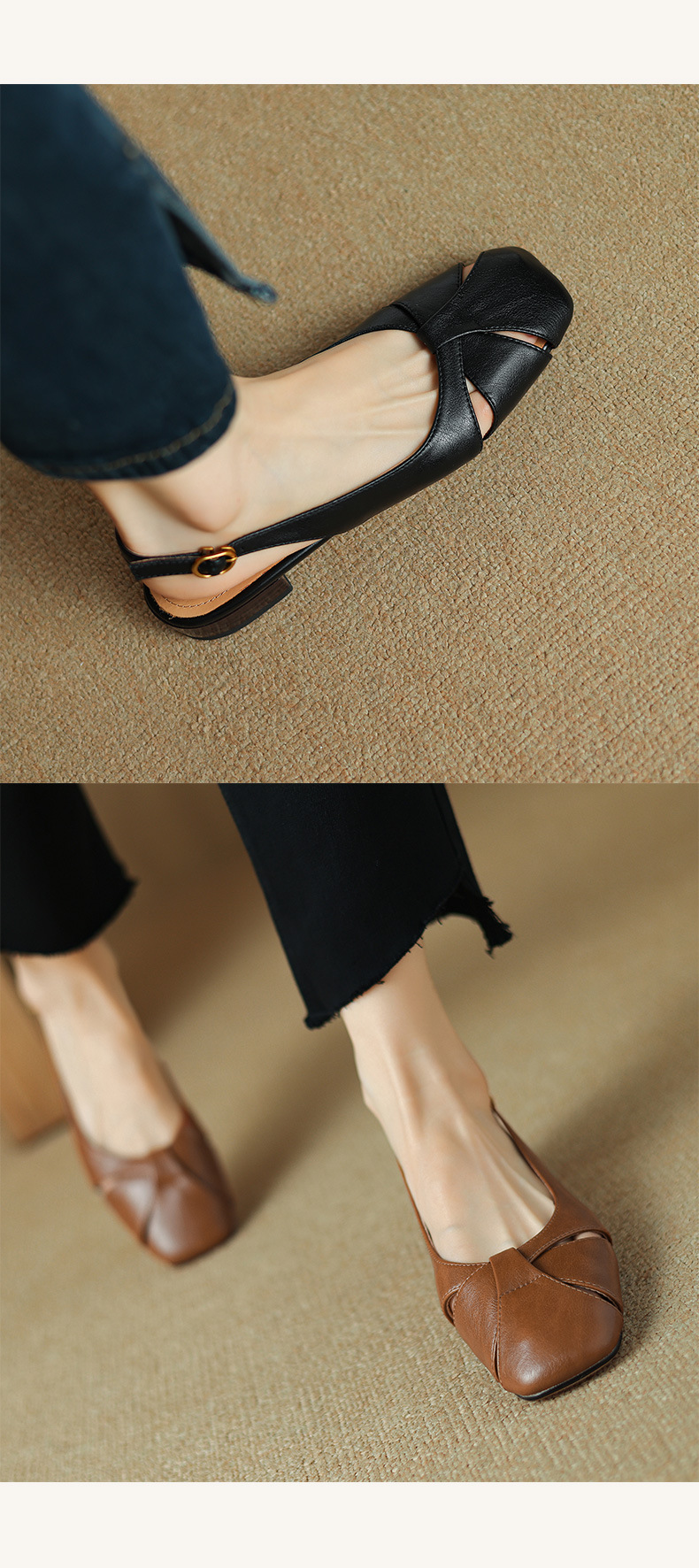 Sandal nữ bít mũi quai chữ V đế bệt đơn giản — Màu nâu chi tiết 9
