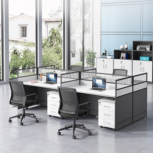 Screen office desk and chair combination tempered glass partition card holder staff desk staff station desk factory desk with Cabinet