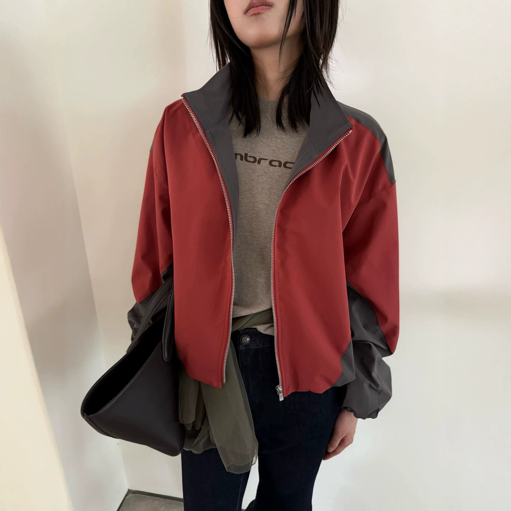 Sijiqing Women's Clothing, Kamanshi Light Summer Korean Style Color Block Patchwork Stand Collar Short Windbreaker Jacket, Cross-border