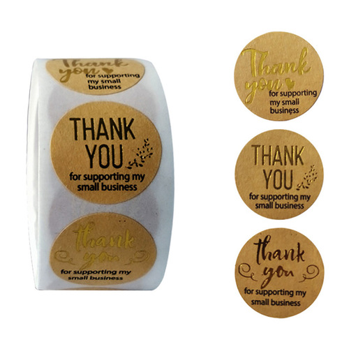 Thank You Sticker Round Kraft Paper Gold Foil Pressure Sensitive Label Thank You Sealing Sticker