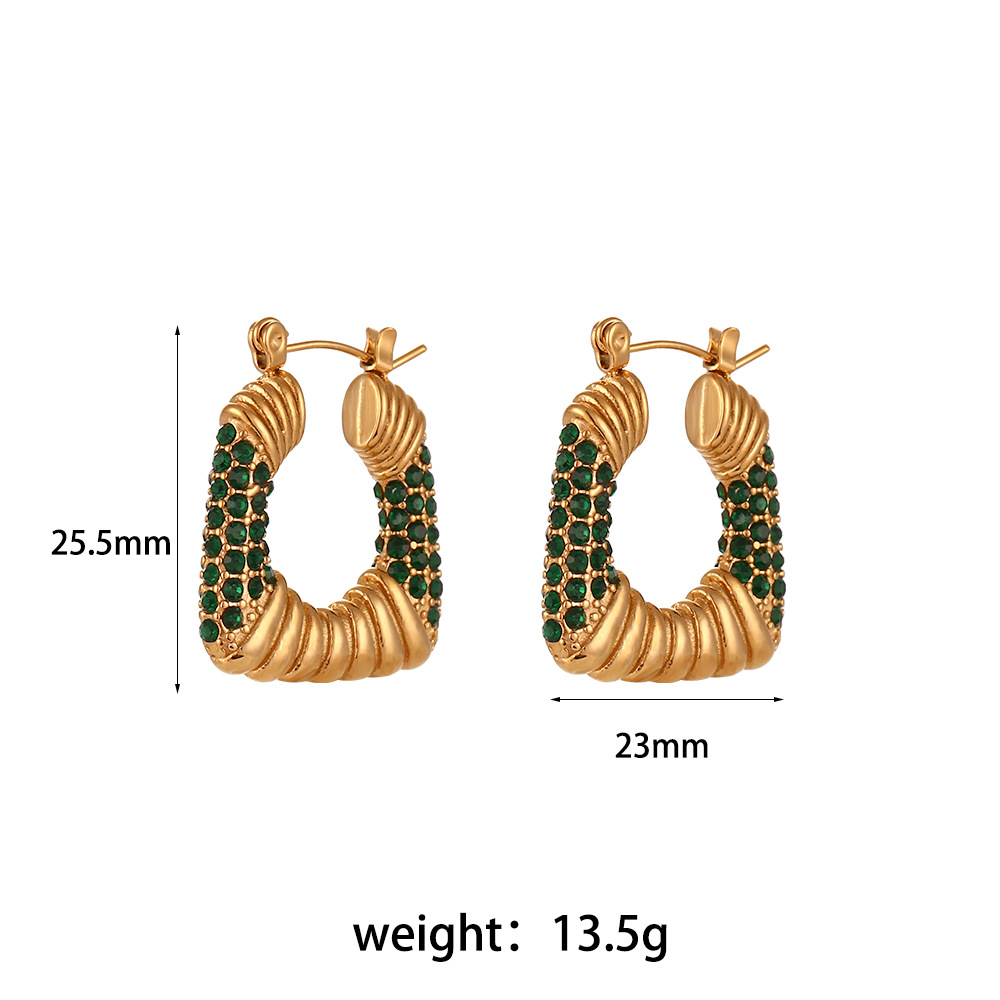 Fashion U Shape Stainless Steel Plating Inlay Zircon Hoop Earrings 1 Pair