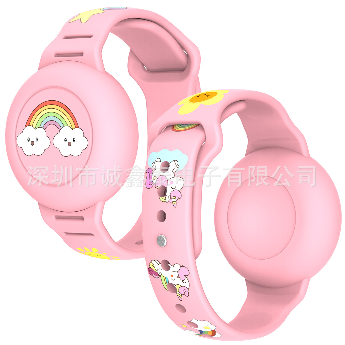 Funda protectora de silicona con estampado de dibujos animados para Apple Airtag, localizador con correa, dispositivo antipérdida, pulsera para niños