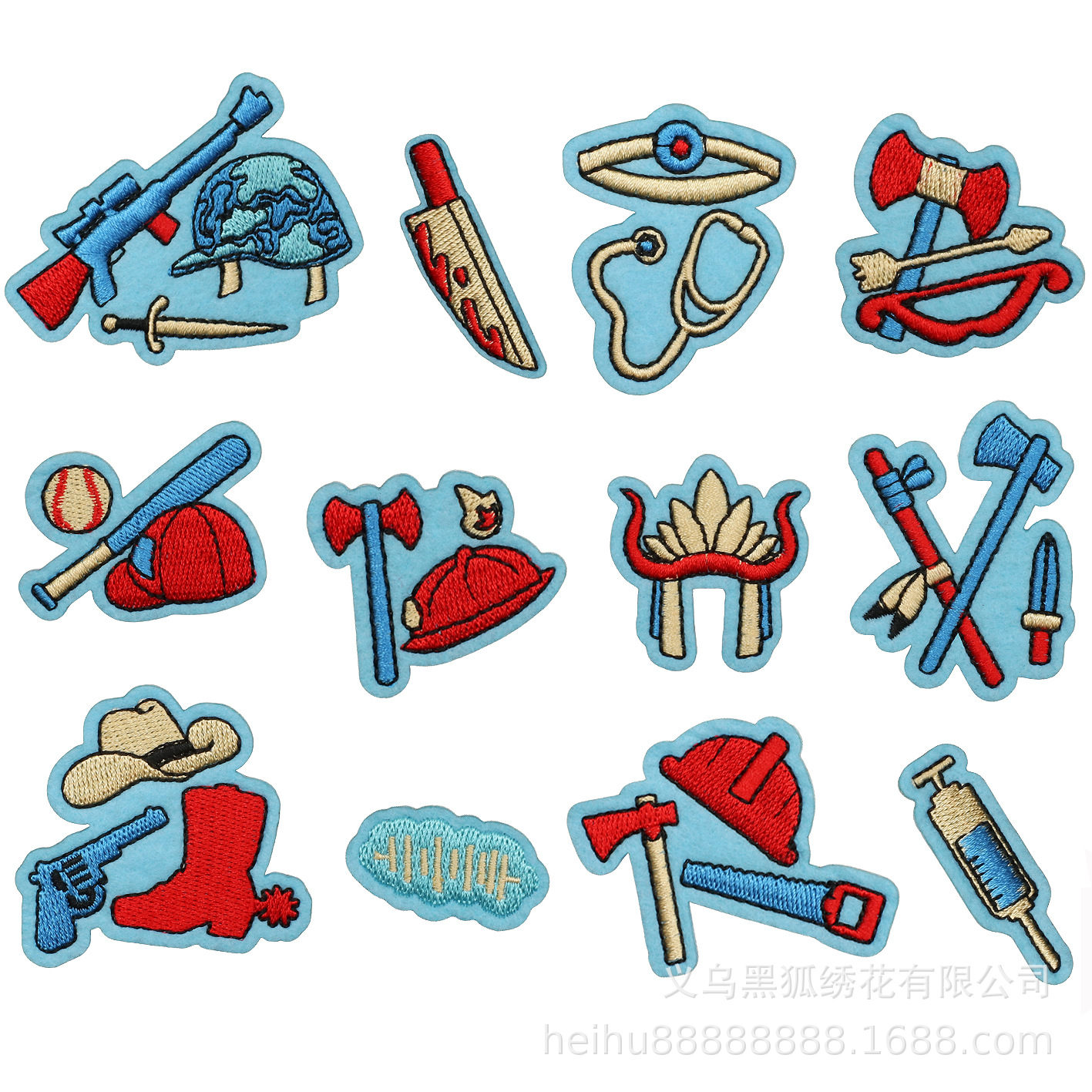 卡通武器工具刺绣布贴帽子电脑绣花标衣服装饰斧头章仔补丁贴熨烫