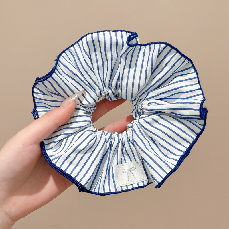 Lazo para el cabello de intestino grueso rayado coreano para mujer, sensación de alto nivel, cuerda para el cabello de cola de caballo, banda de goma para la cabeza para niñas, cuerda para la cabeza de gran tamaño, accesorios para el cabello de flores para la cabeza