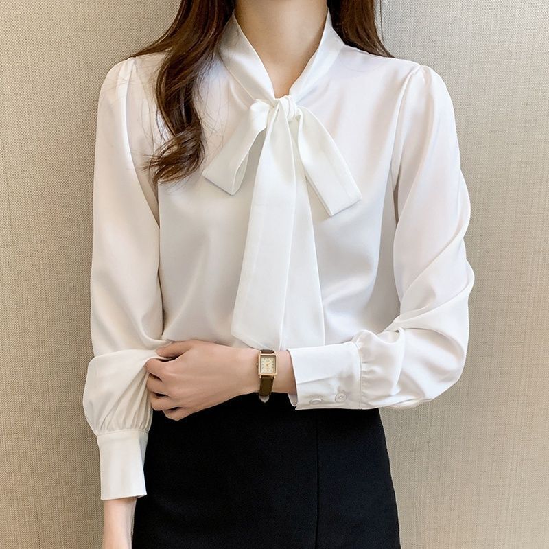Spring and Autumn New Style Bow-Tie Chiffon Shirt for Women, Long-Sleeved, Loose-Fitting, Elegant, Solid Color, Versatile Top Spring and Autumn New Style Bow-Tie Chiffon Shirt for Women, Long-Sleeved, Loose-Fitting, Elegant, Solid Color, Versatile Top