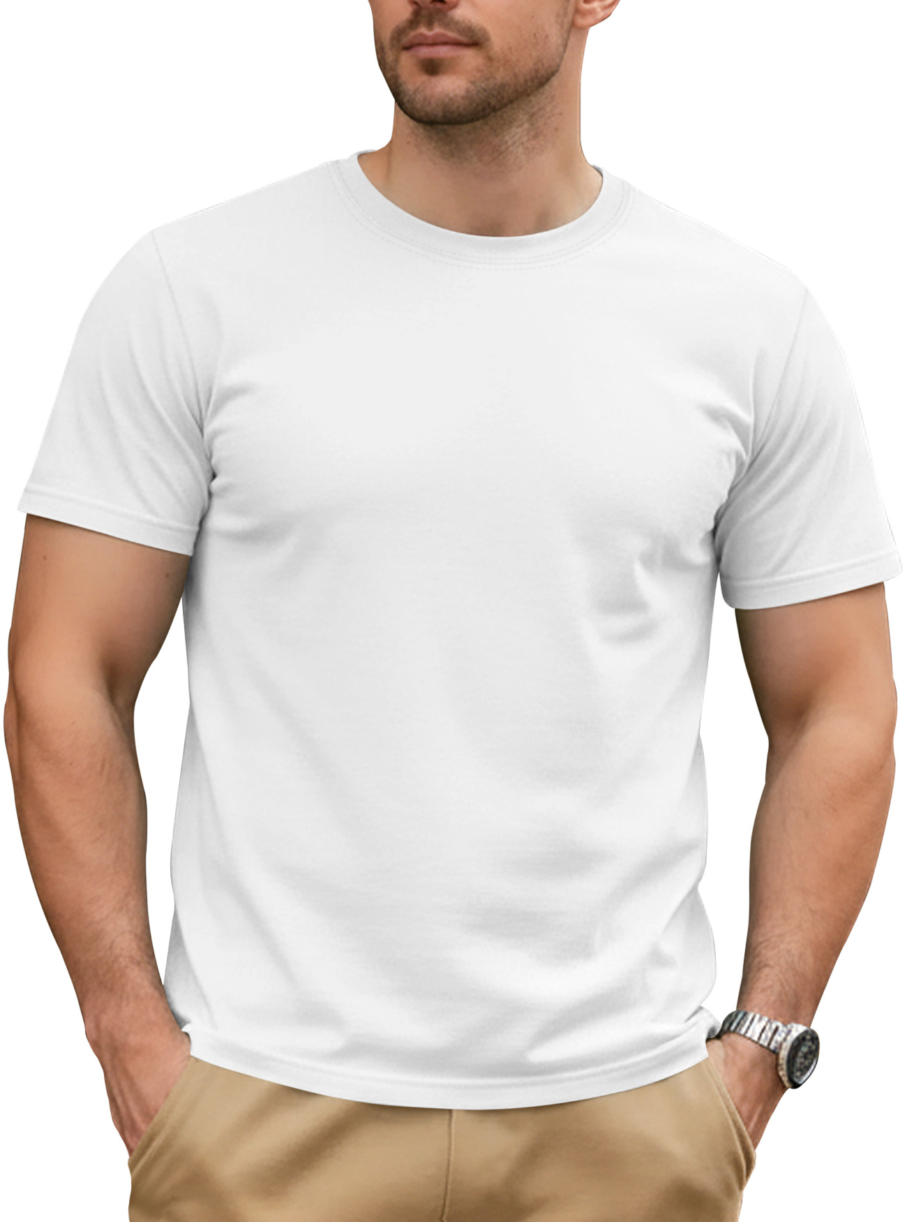 Comercio exterior transfronterizo de Europa y los Estados Unidos Amazon verano masculino de color sólido simple camiseta de cuello redondo de algodón transpirable de manga corta