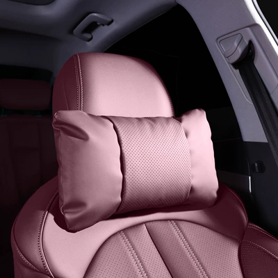 updated Y lumbar support, Model Waist support - 1-piece-headrest-burgundy-red-nappa-leather-for-comfort-and-stress-relief