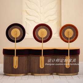 法式复古实木布艺沙发凳入户玄关换鞋凳咖啡厅长条凳艺术收纳凳