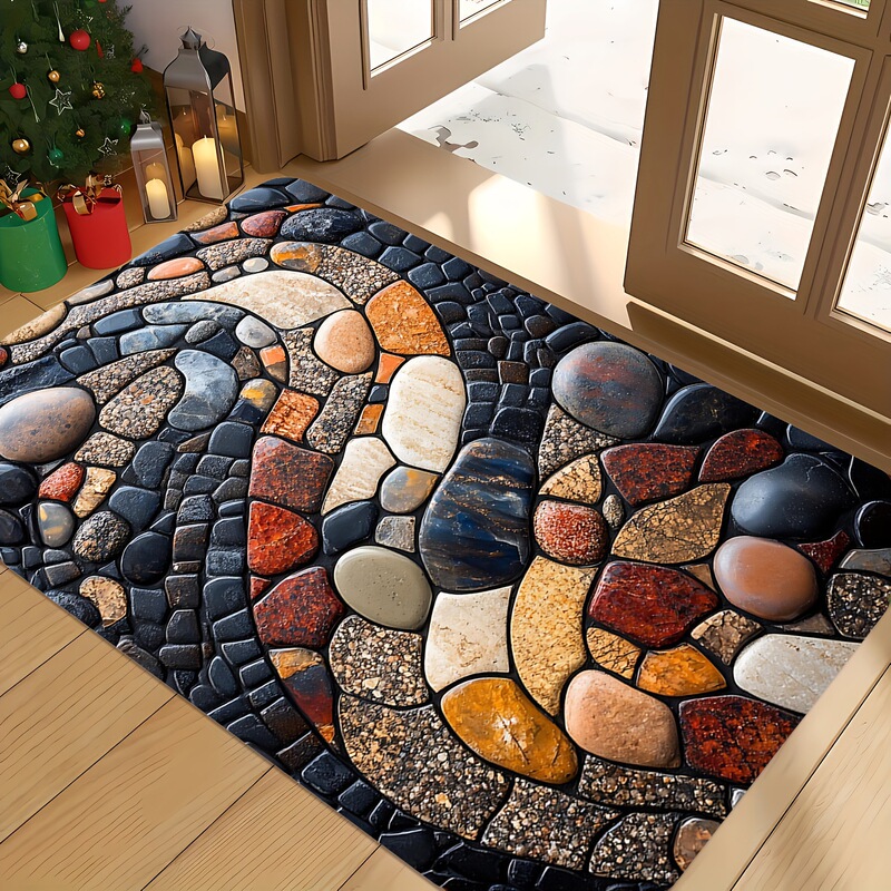 3D Flat Pebble Foot Mat Bathroom Shower Room Absorbent Door Mat Toilet Bathroom Non-Slip Easy-Care Floor Mat