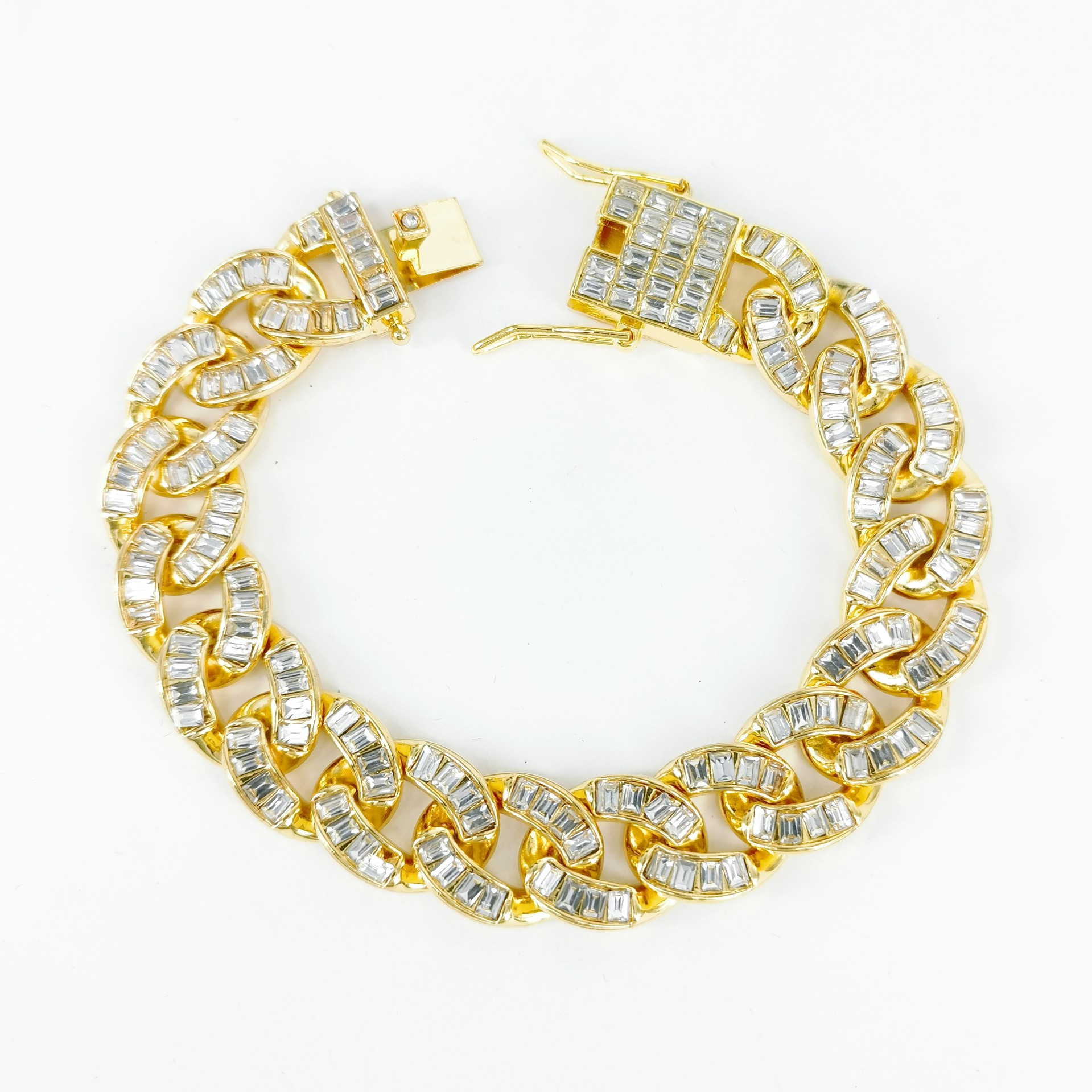 New 16mm rectangular glass necklace trendy Cuban chain with full diamond design alloy hip-hop style_voghion.com