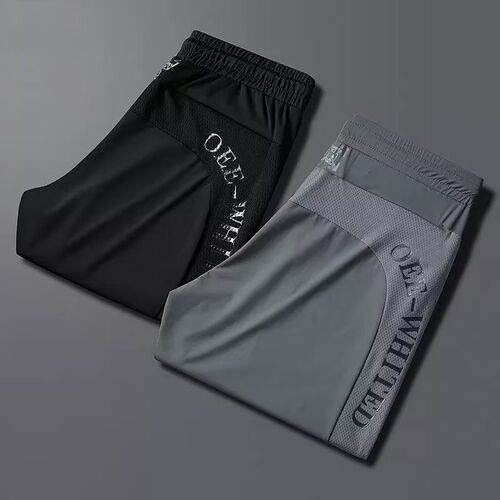 Men's Summer Thin Ice Silk Sport Pants Loose Casual Air Conditioning Quick Dry Youth Plus Size Drawstring Pants