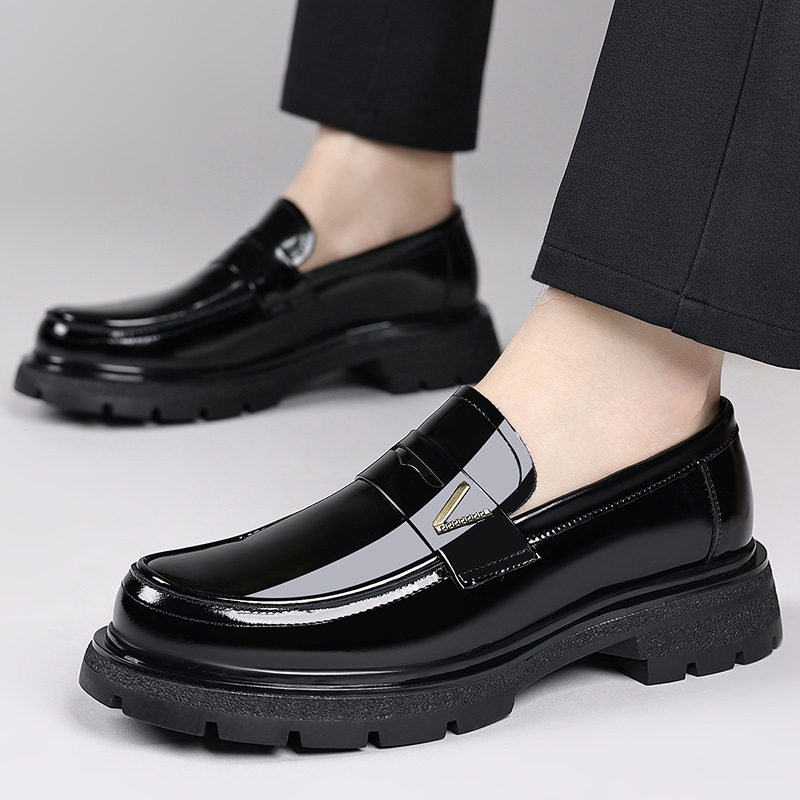 Giày lười nam da bò tráng gương, đế dày tăng chiều cao, gót 3–5 cm — màu đen, vàng nâu