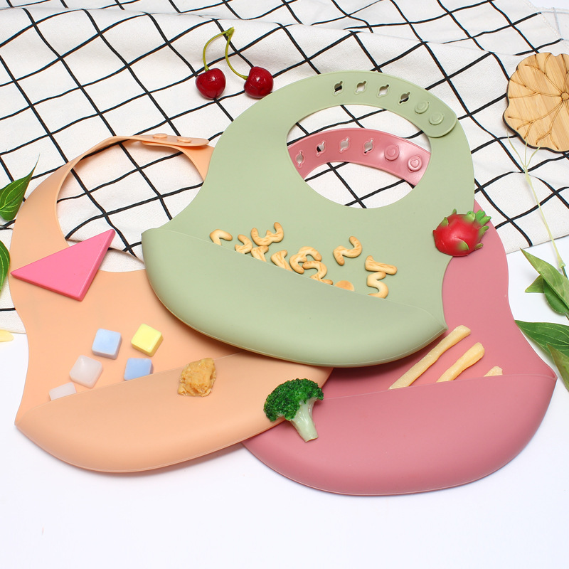 2022 Model Ins-style Baby Plain Food-grade Silicone Bib Lightweight Waterproof Meal Bib Saliva Bib