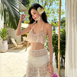 泰国浪漫度假风蕾丝蛋糕裙网红小香风纯欲高级感超仙女神分体泳衣
