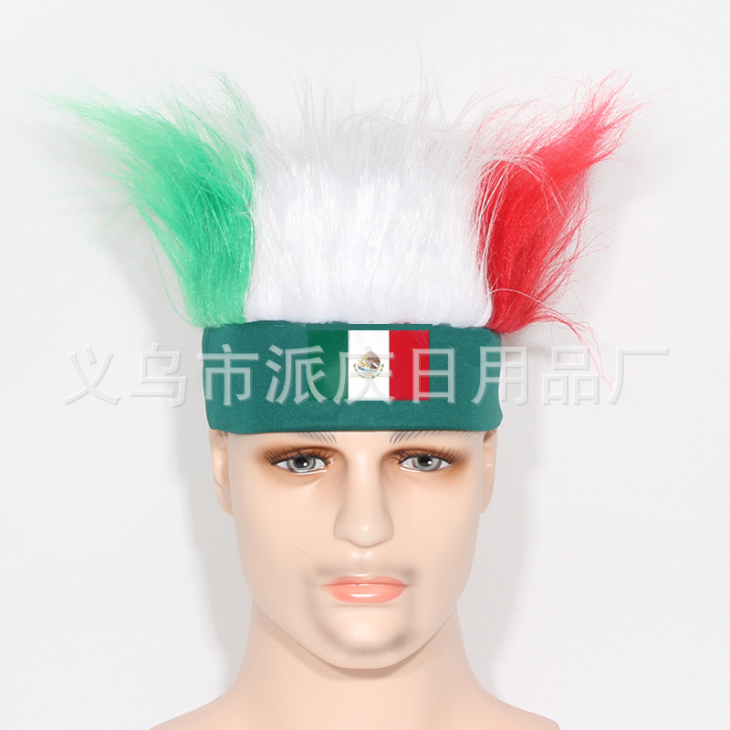 Transfronterizos para fanáticos de colores pelucas apoyos de la Copa del Mundo para adultos fuente especial fabricantes en stock al por mayor