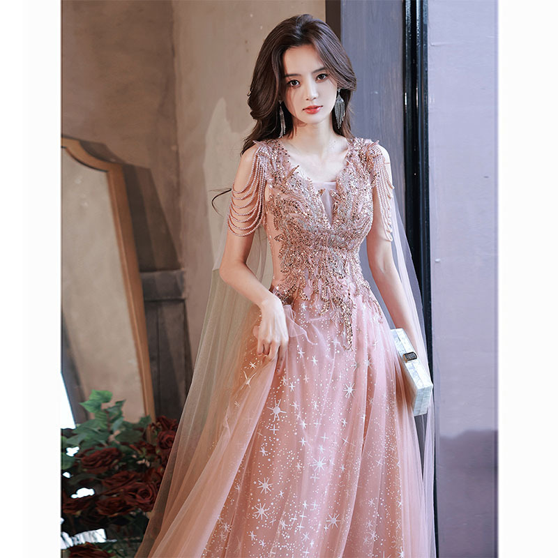El vestido de noche del banquete de la industria pesada se puede llevar en épocas ordinarias 2024 nuevo verano y otoño nuevo cielo estrellado elegante vestido Socialite del anfitrión image 4