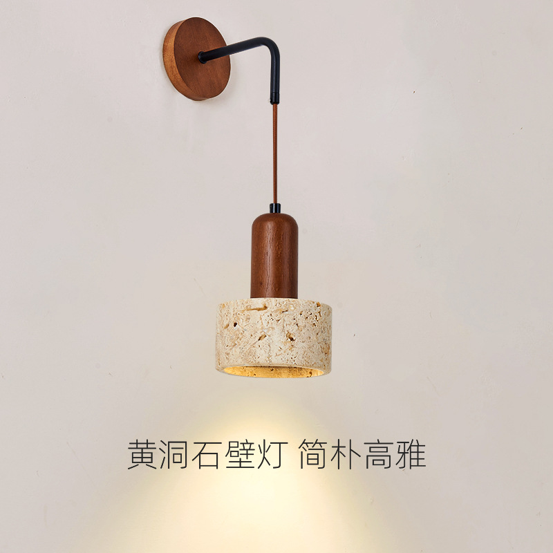 lámpara de pared de nuez cabeza de cama de madera de nuez amarilla sala de estar de madera de duraco estilo japonés retro dormitorio residencial nórdico cueva lámpara de pared de piedra