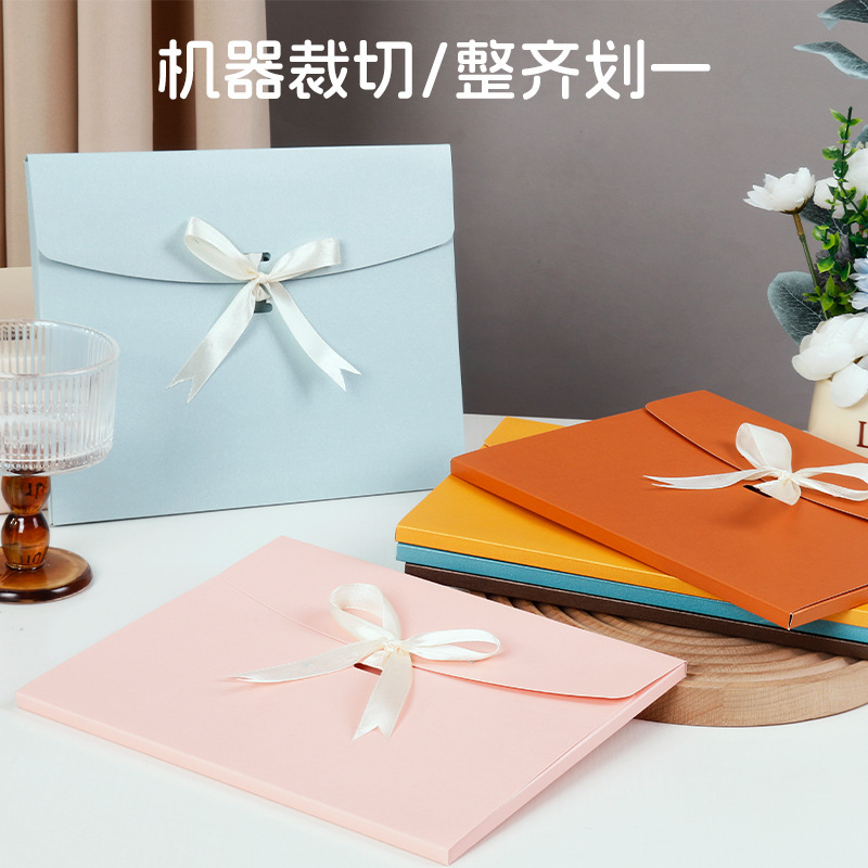 Ribbon Envelope Simple Packaging Box Creative Colorful Thickeneded Western Silk Scarf Set Pearlescent Paper Envelope Greeting Card Postcard