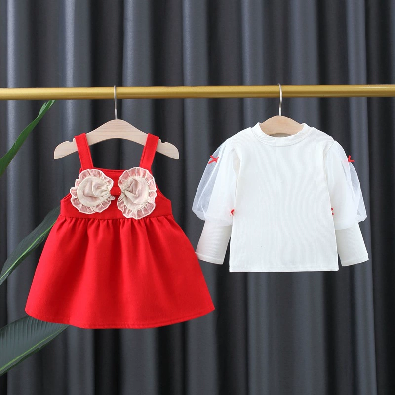 Комплект на весну, детская кофта с длинным рукавом, slip dress, западный стиль, корейский стиль, интернет-звезда, детская одежда