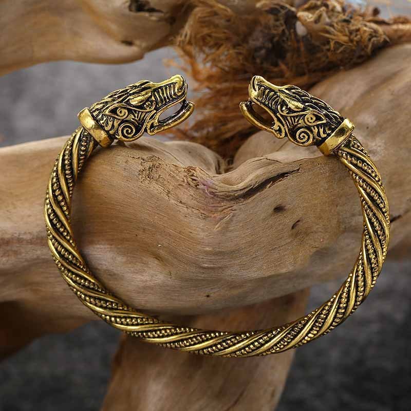 欧米の爆発品の合金の腕輪の糸はバイキングの動物の頭を編んで個性の復古の双頭竜の腕輪の卸売りを開きます。|undefined