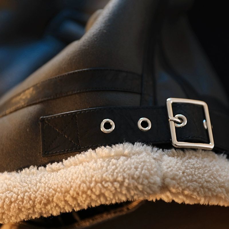 Abrigo de piel de los hombres de invierno forrado de lana engrosada ropa de motocicleta marca de moda chaqueta de terciopelo Chaqueta de algodón acolchado abrigo de cuero de cordero