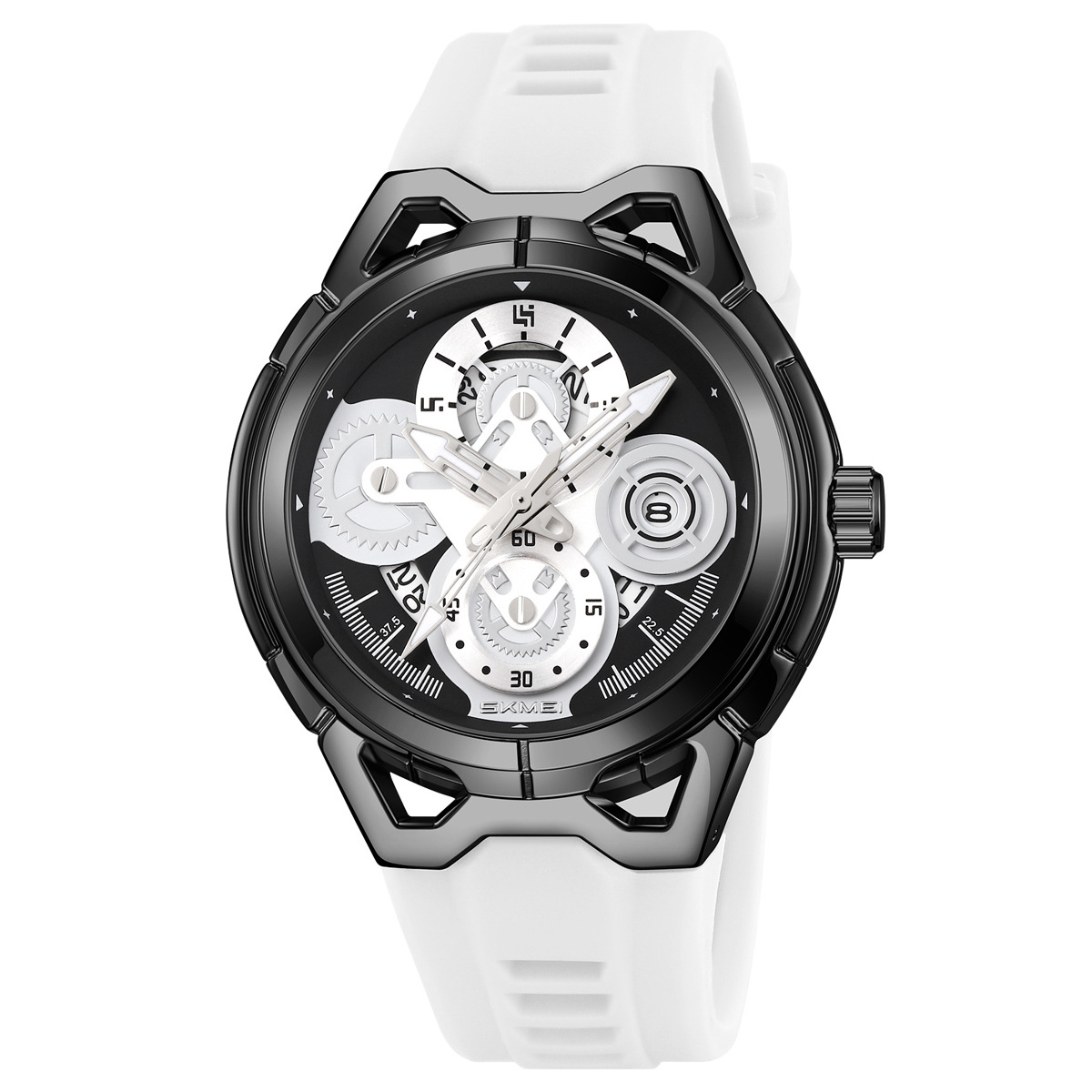 Momento de los hombres Mechanical Wind Calendar reloj de pulsera silicona correa de cuarzo nocturno impermeable reloj de cuarzo transfronterizo exclusivo para la fábrica de origen