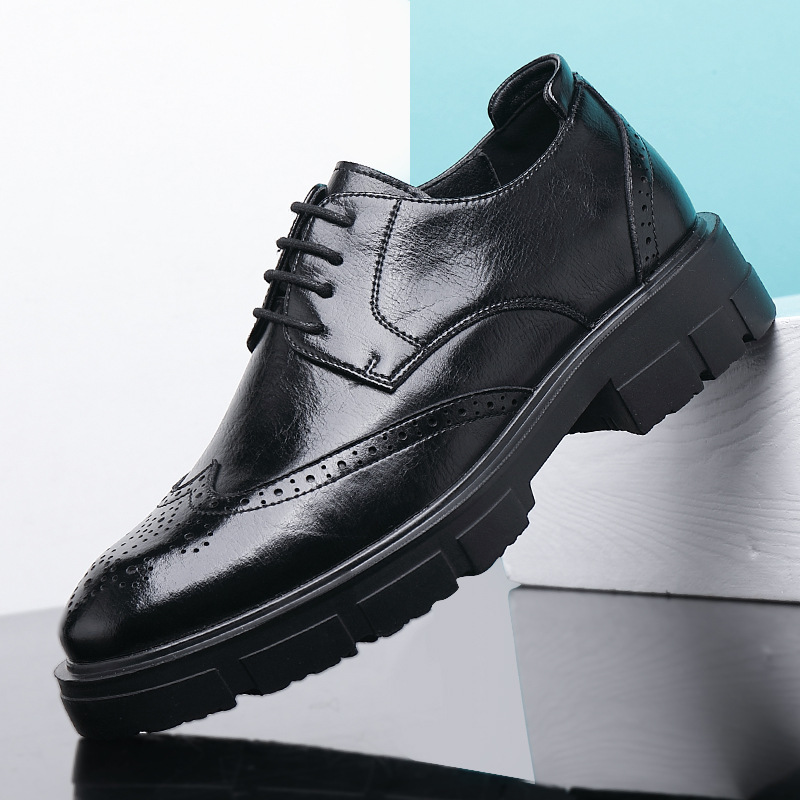 Men's Leather Formal Shoes British Style Height Increasing Brogues_voghion.com