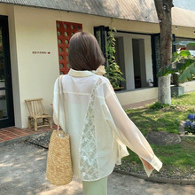 防晒衬衫女2025夏季韩系小清新拼接蕾丝衬衣长袖轻薄透气上衣外套