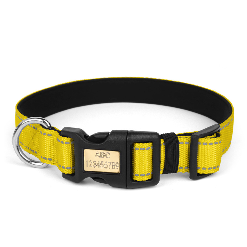 Collar de perro transfronterizo con inscripción anti-perdida de visión nocturna collar de perro reflectante para caminar con el perro collar de mascota anti-desprendimiento