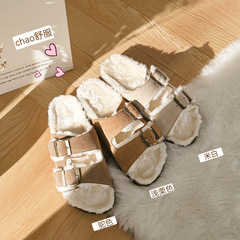 真皮毛拖勃肯鞋女外穿毛毛鞋秋冬新款棉鞋加絨加厚網紅款博肯拖鞋