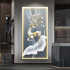 玄关装饰画带灯新款高档LED灯光画现代简约酒店轻