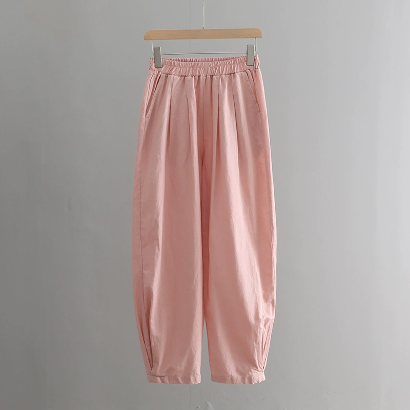 Casual Spring Trousers, cotton-linen blend, loose fit, mid-rise, multi-color sizes S–L