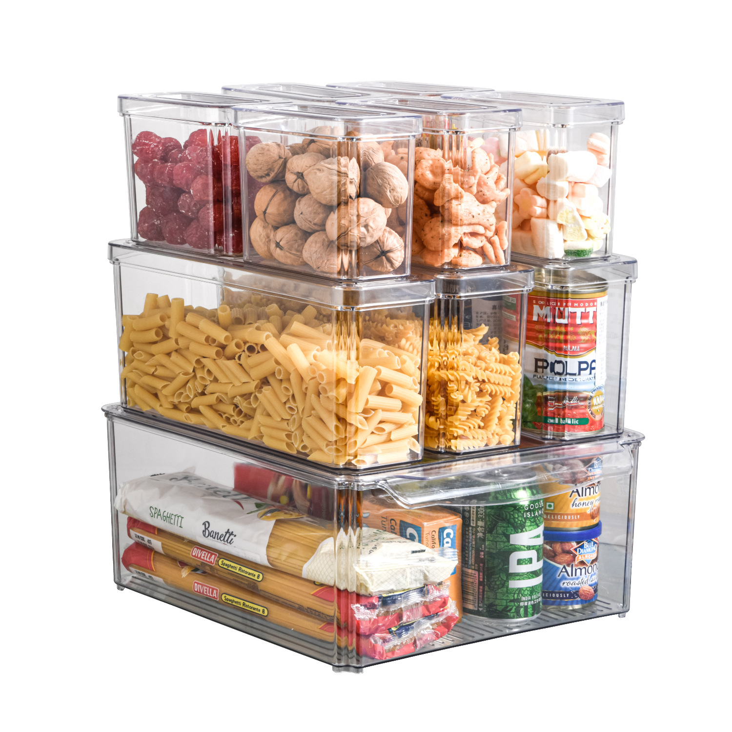 Crisper tapa transfronteriza Caja de almacenamiento de refrigerador congelado de alimentos de 10 piezas Conjunto de caja de almacenamiento de refrigerador transparente de plástico