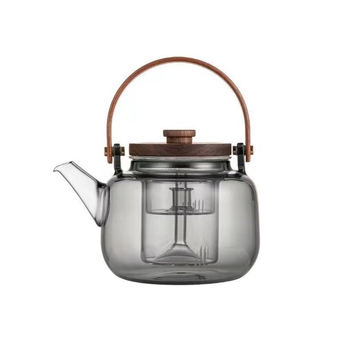 High borosilicate glass teapot, high temperature resistant solid wood teapot, steaming and boiling teapot, tea water separation teapot