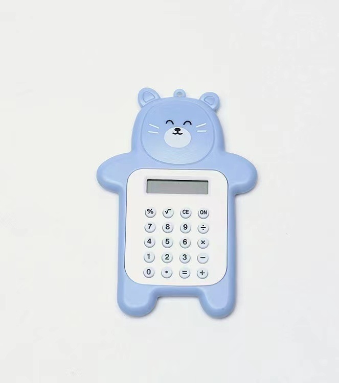 Oso lindo dibujos animados creativo mini tarjeta calculadora portátil estudiante ordenador portátil con llave